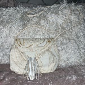 Vintage White Leather Patchwork and Fringe NAS bag